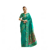 Green silk blend woven saree with unstitched blouse (5.5 mtr) - vibrant green traditional Indian attire for women