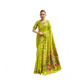 Lime silk blend woven saree with unstitched blouse, 5.5mtr length for women's traditional Indian wear