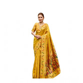 Mustard silk blend woven saree with unstitched blouse, 5.5 mtr, high-quality women's ethnic wear