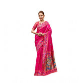 Pink silk blend woven saree with unstitched blouse, 5.5 mtr