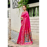 Women's Silk Blend Woven Saree With Unstitched Blouse 5.5 Mtr (Pink)