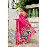 Women's Silk Blend Woven Saree With Unstitched Blouse 5.5 Mtr (Pink)