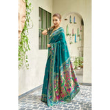 Women's Silk Blend Woven Saree With Unstitched Blouse 5.5 Mtr (Teal)