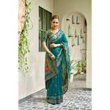 Women's Silk Blend Woven Saree With Unstitched Blouse 5.5 Mtr (Teal)