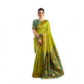 Light Green silk blend woven saree with unstitched blouse, vibrant Indian fashion accessory for women