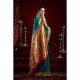 Women's Silk Blend Woven Saree With Unstitched Blouse 5.5 Mtr (Teal)