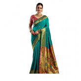 Aqua-blue silk blend woven saree with unstitched blouse, elegant Indian women's attire