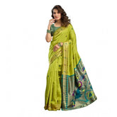 Lime silk blend woven saree with unstitched blouse, 5.5 mtr length