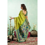 Women's Silk Blend Woven Saree With Unstitched Blouse 5.5 Mtr (Lime)