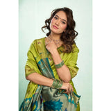 Women's Silk Blend Woven Saree With Unstitched Blouse 5.5 Mtr (Lime)
