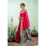 Women's Silk Blend Woven Saree With Unstitched Blouse 5.5 Mtr (Pink)
