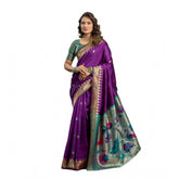 Purple silk blend woven saree with unstitched blouse, vibrant and luxurious traditional Indian women's wear