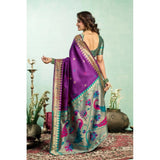 Women's Silk Blend Woven Saree With Unstitched Blouse 5.5 Mtr (Purple)