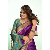 Women's Silk Blend Woven Saree With Unstitched Blouse 5.5 Mtr (Purple)