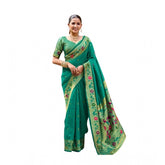 Green silk blend woven saree with unstitched blouse (5.5 mtr), traditional Indian attire for women's fashion