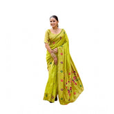 Lime silk blend woven saree with unstitched blouse, 5.5 mtr length for women's traditional Indian wear