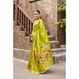 Women's Silk Blend Woven Saree With Unstitched Blouse 5.5 Mtr (Lime)