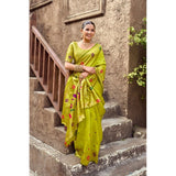 Women's Silk Blend Woven Saree With Unstitched Blouse 5.5 Mtr (Lime)