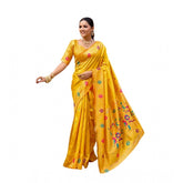 Mustard silk blend woven saree with unstitched blouse, 5.5 mtr length (close-up)