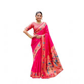 Pink silk blend woven saree with unstitched blouse (5.5 mtr), versatile Indian women's fashion accessory