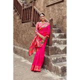 Women's Silk Blend Woven Saree With Unstitched Blouse 5.5 Mtr (Pink)