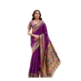 Purple silk blend woven saree with unstitched blouse, 5.5 mtr. High-quality traditional Indian women's wear