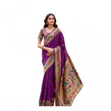 Women's Silk Blend Woven Saree With Unstitched Blouse 5.5 Mtr (Purple)