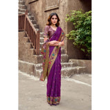 Women's Silk Blend Woven Saree With Unstitched Blouse 5.5 Mtr (Purple)
