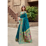 Women's Silk Blend Woven Saree With Unstitched Blouse 5.5 Mtr (Teal)