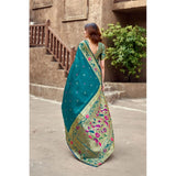 Women's Silk Blend Woven Saree With Unstitched Blouse 5.5 Mtr (Teal)