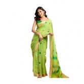 Lime linen-cotton printed ready-to-wear saree with unstitched blouse (5.5 mtr)