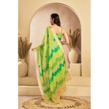 Women's Linen Cotton Printed Ready To Wear Saree With Unstitched Blouse 5.5 Mtr (Lime)