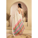 Women's Linen Cotton Printed Ready To Wear Saree With Unstitched Blouse 5.5 Mtr (Beige)