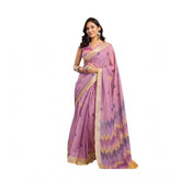 Lavender linen-cotton printed ready-to-wear saree with unstitched blouse (5.5 mtr)