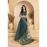 Women's Linen Cotton Printed Ready To Wear Saree With Unstitched Blouse 5.5 Mtr (Light_Teal)