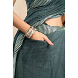 Women's Linen Cotton Printed Ready To Wear Saree With Unstitched Blouse 5.5 Mtr (Light_Teal)