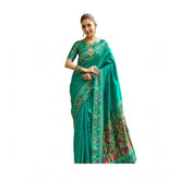 Green silk blend woven saree with unstitched blouse, 5.5 mtr for women's traditional Indian wear