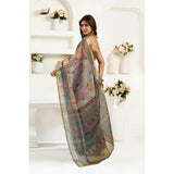 Women's Linen Cotton Printed Ready To Wear Saree With Unstitched Blouse 5.5 Mtr (Multicolor)