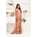 Women's Linen Cotton Printed Ready To Wear Saree With Unstitched Blouse 5.5 Mtr (Peach)