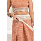 Women's Linen Cotton Printed Ready To Wear Saree With Unstitched Blouse 5.5 Mtr (Peach)