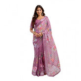 Light Mauve Linen-Cotton Printed Ready-to-Wear Saree with Unstitched Blouse, 5.5 Mtr - elegant Indian fashion accessory for women