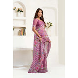 Women's Linen Cotton Printed Ready To Wear Saree With Unstitched Blouse 5.5 Mtr (Light_Mauve)