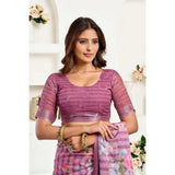 Women's Linen Cotton Printed Ready To Wear Saree With Unstitched Blouse 5.5 Mtr (Light_Mauve)