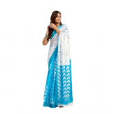 Sky Blue Linen-Cotton Printed Ready To Wear Saree with Unstitched Blouse, 5.5 Mtr