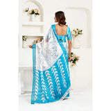 Women's Linen Cotton Printed Ready To Wear Saree With Unstitched Blouse 5.5 Mtr (Sky_Blue)