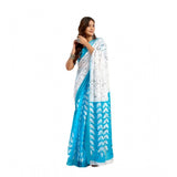Women's Linen Cotton Printed Ready To Wear Saree With Unstitched Blouse 5.5 Mtr (Sky_Blue)