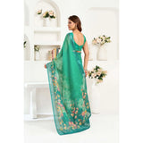 Women's Linen Cotton Printed Ready To Wear Saree With Unstitched Blouse 5.5 Mtr (Green)