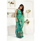 Women's Linen Cotton Printed Ready To Wear Saree With Unstitched Blouse 5.5 Mtr (Green)