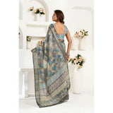 Women's Linen Cotton Printed Ready To Wear Saree With Unstitched Blouse 5.5 Mtr (Grey)