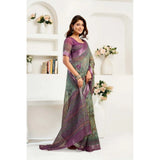 Women's Linen Cotton Printed Ready To Wear Saree With Unstitched Blouse 5.5 Mtr (Multicolor)